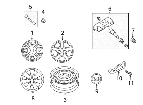 2011 Hyundai Elantra Wheels, Covers & Trim Aluminium Wheel Hub Cap Assembly Diagram for 52960-2L320