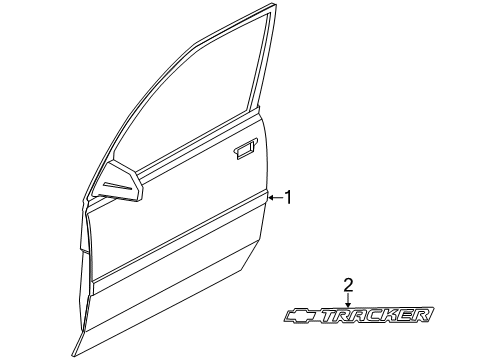 2004 Chevrolet Tracker Exterior Trim - Front Door Side Molding Diagram for 30025223