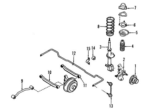 1992 Infiniti G20 Rear Suspension Components, Lower Control Arm, Stabilizer Bar Rear Suspension Spring Diagram for 55020-78J00