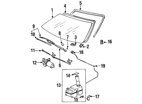 1991 Toyota Tercel Windshield Glass, Wiper & Washer Components, Reveal Moldings Motor Assy, Windshield Wiper Diagram for 85110-16460