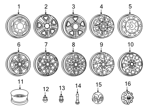 2021 Ram 3500 Wheels, Covers & Trim Steel Wheel Diagram for 6LN07S4AAB