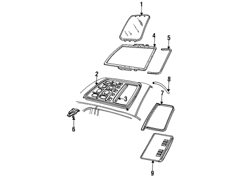 1997 Ford Thunderbird Sunroof Glass Assembly Seal Diagram for F7LZ-6351884-AA