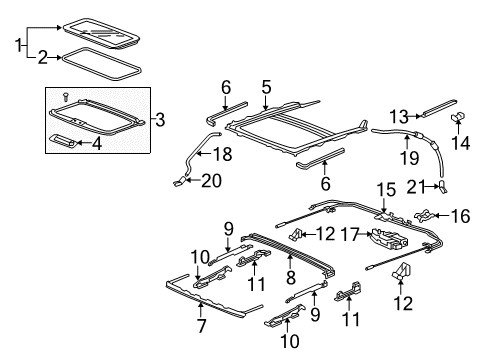 2009 Acura TL Sunroof Rod, Driver Side Diagram for 70386-TK4-A02