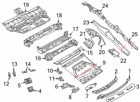 2016 Jeep Grand Cherokee Rear Body - Floor & Rails BULKHEAD-Rear Frame Rail Diagram for 68051316AA