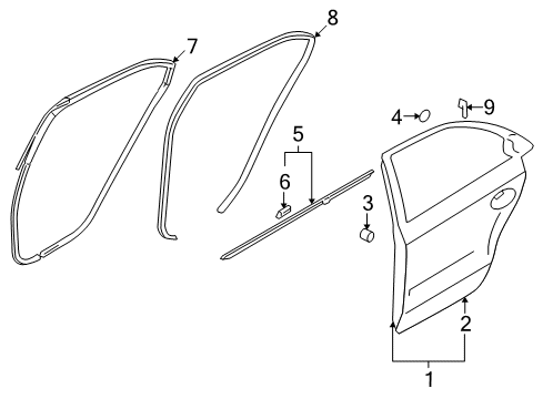 2009 Hyundai Sonata Rear Door Weatherstrip Assembly-Rear Door Side LH Diagram for 83130-3K000