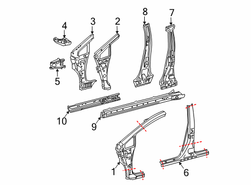 2010 Toyota Prius Center Pillar & Rocker, Hinge Pillar Hinge Pillar Reinforcement Diagram for 61108-47040