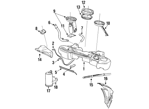 1992 BMW 325i Fuel System Components Plastic Fuel Tank Diagram for 16111182490