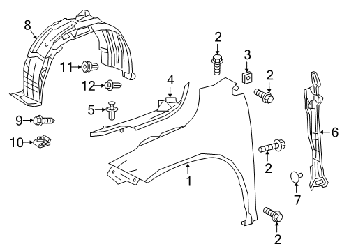 2019 Lexus RX350L Fender & Components Shield Sub-Assembly, Fender Diagram for 53805-0E070