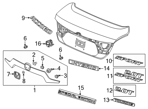 2021 Honda Accord Exterior Trim - Trunk Garnish Assy., RR. License *R569M* (RADIANT RED METALLIC) Diagram for 74890-TVA-A11ZD