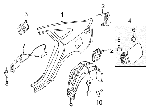 2016 Hyundai Sonata Fuel Door Rear Wheel Guard Assembly, Right Diagram for 86822-C2000