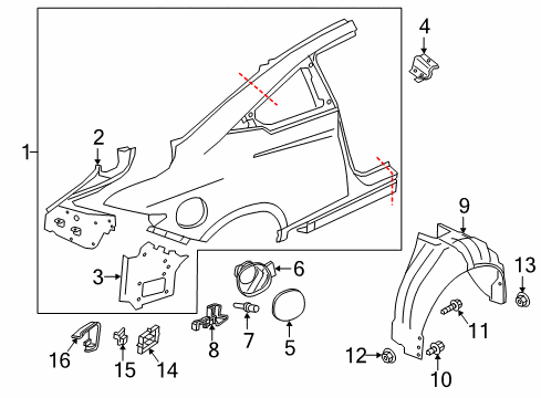 2018 Infiniti Q60 Quarter Panel & Components Gusset Assy-Rear Pillar, LH Diagram for 766E1-5CA0A