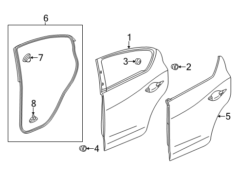 2016 Acura ILX Rear Door Weatherstrip, Left Rear Door Diagram for 72850-TX6-A01
