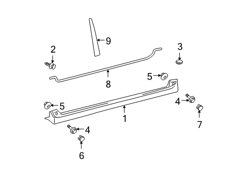 2005 Scion xB Exterior Trim - Pillars, Rocker & Floor Rocker Molding Rear Cover Diagram for 75864-52010-A1