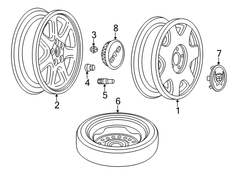 2002 Cadillac Seville Wheels, Covers & Trim Wheel Rim-16X7X51 Aluminum *Silver Diagram for 9592895