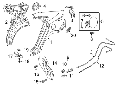 2021 Hyundai Accent Quarter Panel & Components Screw-Tapping Diagram for 12493-06167-E