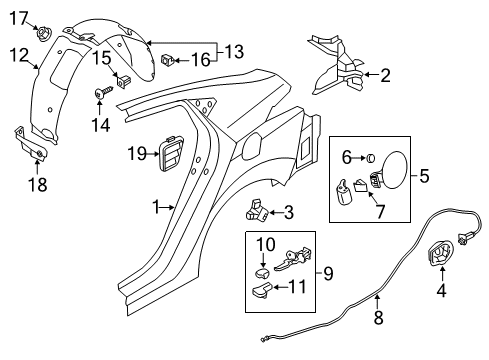 2011 Hyundai Elantra Trunk Catch & Cable Assembly-Fuel Filler Diagram for 81590-3X001