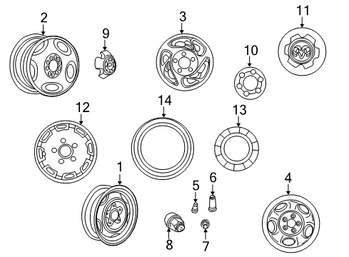 1997 Dodge B1500 Wheels, Covers & Trim Steel Wheel Diagram for 52039347AB