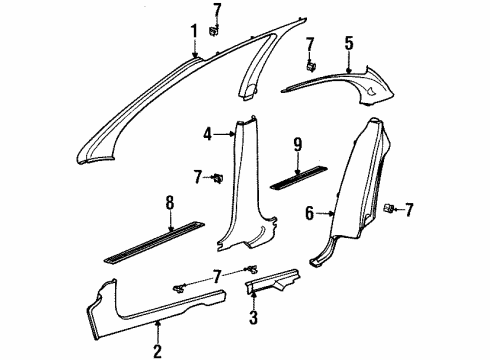 1998 Saturn SW1 Interior Trim - Pillars, Rocker & Floor Molding Asm, Body Lock Pillar Garnish *Medium Duty Bisc Ii Diagram for 21052187