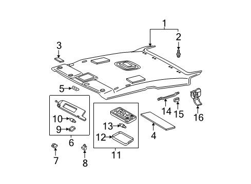 2005 Toyota Solara Interior Trim - Roof Headliner Pad Diagram for 63352-AA010