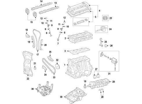2013 Ford Taurus Engine Parts, Mounts, Cylinder Head & Valves, Camshaft & Timing, Variable Valve Timing, Oil Cooler, Oil Pan, Oil Pump, Adapter Housing, Crankshaft & Bearings, Pistons, Rings & Bearings Bearing Set Diagram for AG9Z-6211-B