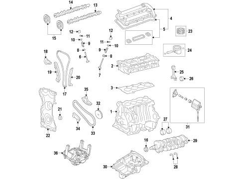2013 Ford Taurus Engine Parts, Mounts, Cylinder Head & Valves, Camshaft & Timing, Variable Valve Timing, Oil Cooler, Oil Pan, Oil Pump, Adapter Housing, Crankshaft & Bearings, Pistons, Rings & Bearings Bearing Set Diagram for AG9Z-6211-A