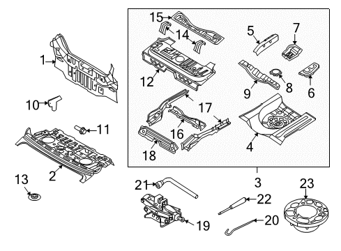 2007 Chevrolet Aveo Rear Body Panel, Floor & Rails Jack Diagram for 96897612