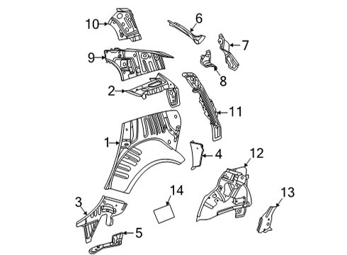 2021 Cadillac CT5 Inner Structure - Quarter Panel Tail Lamp Panel Reinforcement Plate Diagram for 84075196