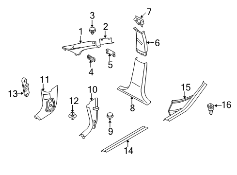 2005 BMW X3 Interior Trim - Pillars, Rocker & Floor Cover, Column A Right Diagram for 51433449928