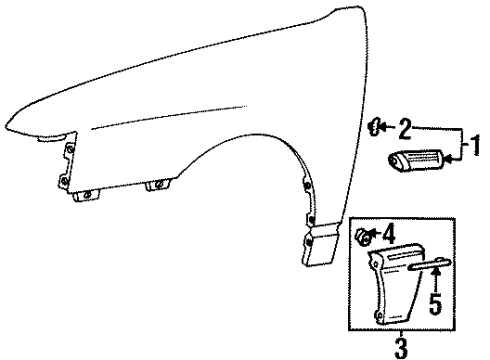 1992 Hyundai Scoupe Exterior Trim - Fender Garnish Assembly-Fender RH Diagram for 87772-23001