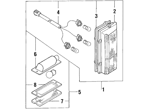 1988 Nissan Van Rear Combination Lamps, License Lamps Lamp Re Combination RH Diagram for 26550-17C00