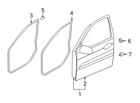 2009 Kia Sorento Front Door WEATHERSTRIP-Front Door Opening Diagram for 821203E000