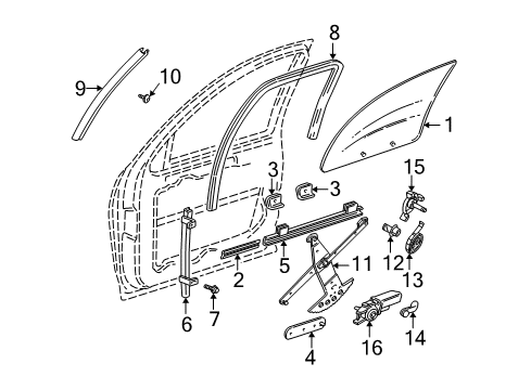 1998 Pontiac Trans Sport Front Door Regulator Arm Diagram for 16629471