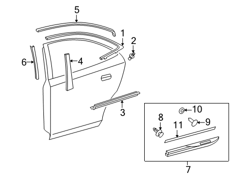 2010 Lexus HS250h Exterior Trim - Rear Door Moulding Sub-Assy, Rear Door, Outside RH Diagram for 75075-75020-J0