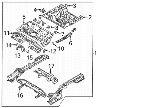 2021 Hyundai Elantra Rear Floor & Rails PANEL COMPLETE-REAR FLOOR Diagram for 65500-AB001