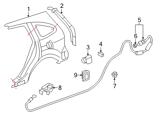 2008 Honda CR-V Quarter Panel & Components Gutter, R. RR. Pillar Diagram for 63320-SWA-A00ZZ