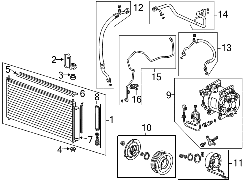 2010 Honda Insight A/C Condenser, Compressor & Lines Pipe, Receiver Diagram for 80341-TM8-A01