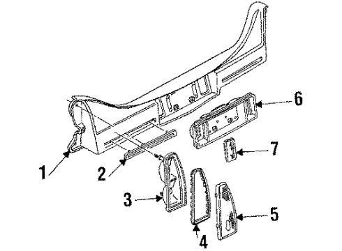 1987 Cadillac Eldorado Tail Lamps, Backup Lamps, Side Marker Lamps Lens, Rear Combination Lamp Diagram for 16508298