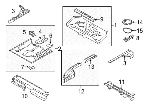 2009 Nissan Versa Rear Body - Floor & Rails Floor-Rear, Rear Diagram for 74514-EL030