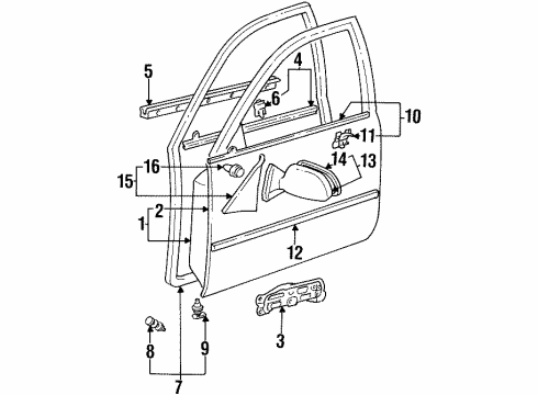 1993 Toyota Corolla Front Door Belt Weatherstrip Clip Diagram for 68211-12160