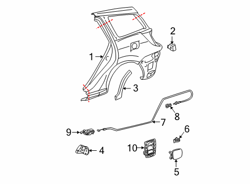 2003 Toyota Matrix Quarter Panel & Components, Exterior Trim Protector Diagram for 58742-02050