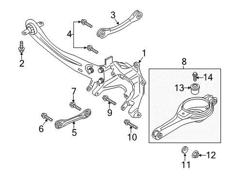 2013 Ford Escape Rear Suspension Components, Lower Control Arm, Upper Control Arm, Stabilizer Bar Upper Control Arm Diagram for BV6Z-5500-A