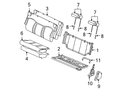 2001 GMC Yukon XL 1500 Rear Seat Components Pad Asm, Rear Seat #2 Cushion Diagram for 88936892