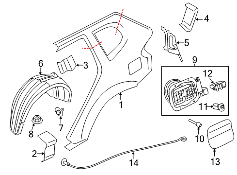 2015 BMW X1 Quarter Panel & Components Cover, Wheel Housing, Rear Right Diagram for 51712990088