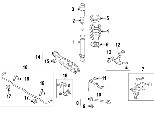 2009 Kia Borrego Rear Suspension Components, Lower Control Arm, Upper Control Arm, Stabilizer Bar Upper Arm Complete-Rear Suspension Diagram for 552402J100