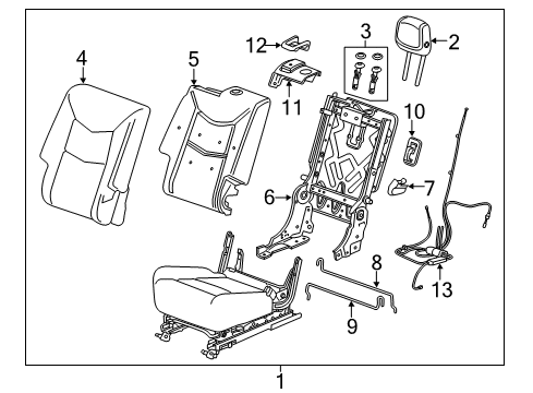 2018 Cadillac XT5 Rear Seat Components Seat Back Frame Cover Diagram for 23401714