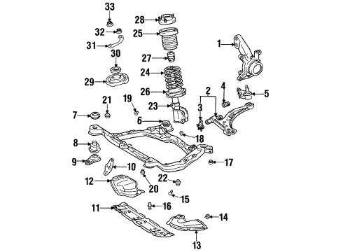 1995 Toyota Avalon Front Suspension, Lower Control Arm, Stabilizer Bar, Suspension Components Insulator, Front Coil Spring Diagram for 48158-33020