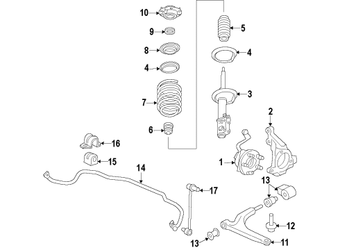 2014 Buick Regal Front Suspension Components, Lower Control Arm, Stabilizer Bar Strut Diagram for 13328352