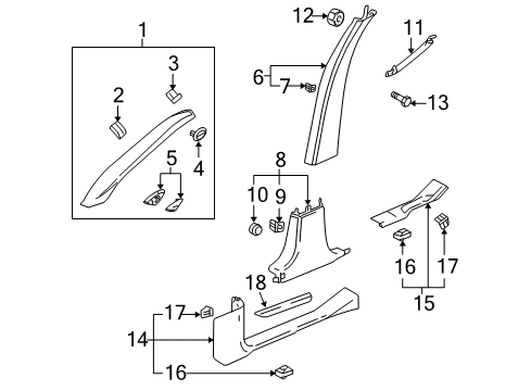 2006 Cadillac SRX Interior Trim - Pillars, Rocker & Floor Molding Asm-Windshield Side Garnish *Gray Diagram for 15829544