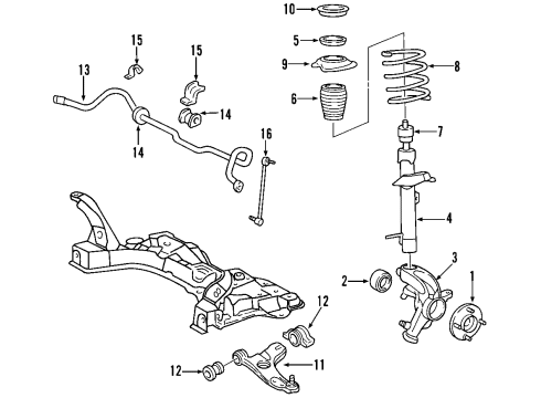 2007 Ford Focus Front Suspension Components, Lower Control Arm, Stabilizer Bar Wheel Bearings Diagram for 6S4Z-1215-B