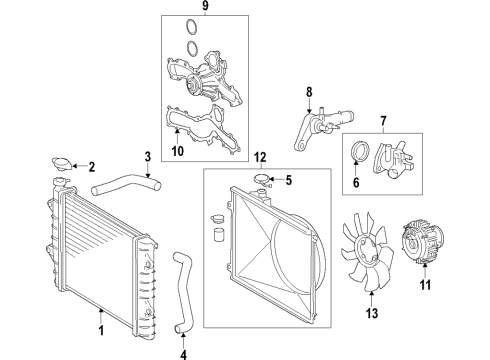 2020 Toyota Tacoma Cooling System, Radiator, Water Pump, Cooling Fan Water Inlet Diagram for 16031-31051